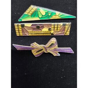 Vintage Pierre Bex Style Art Deco  Enamel Pin Brooch Green Gold Floral lot of 3